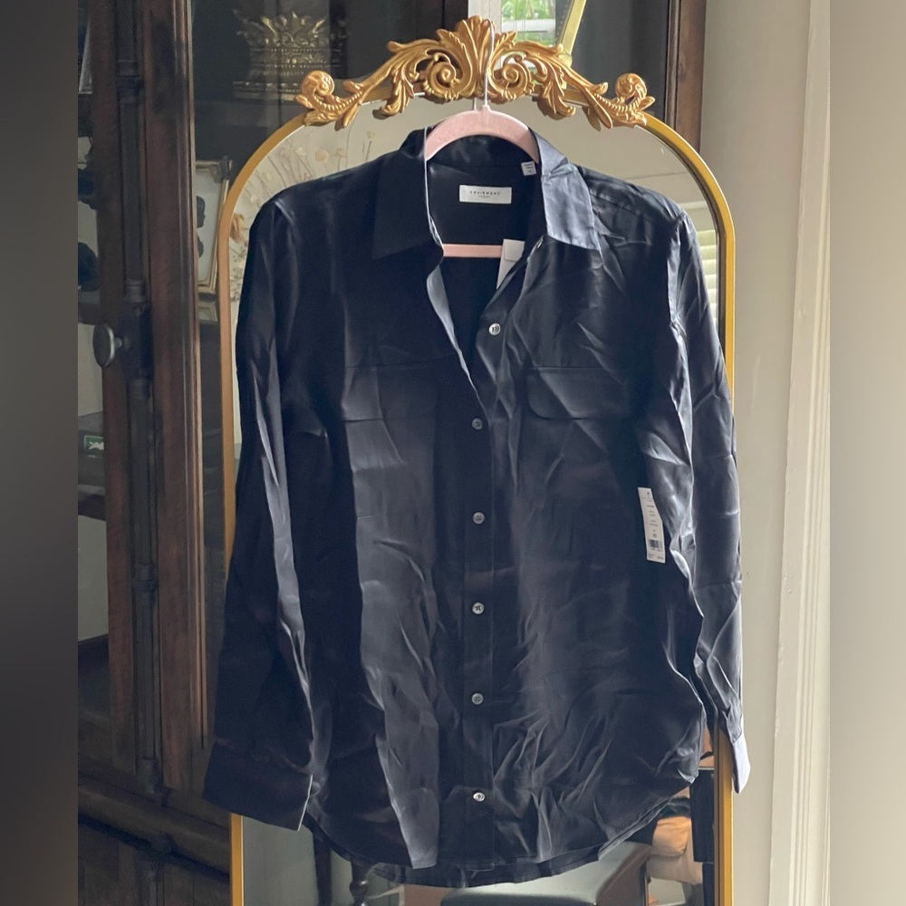 NWT Equipment SIGNATURE 100% SILK SATIN SHIRT in True Black - Picture 4 of 15